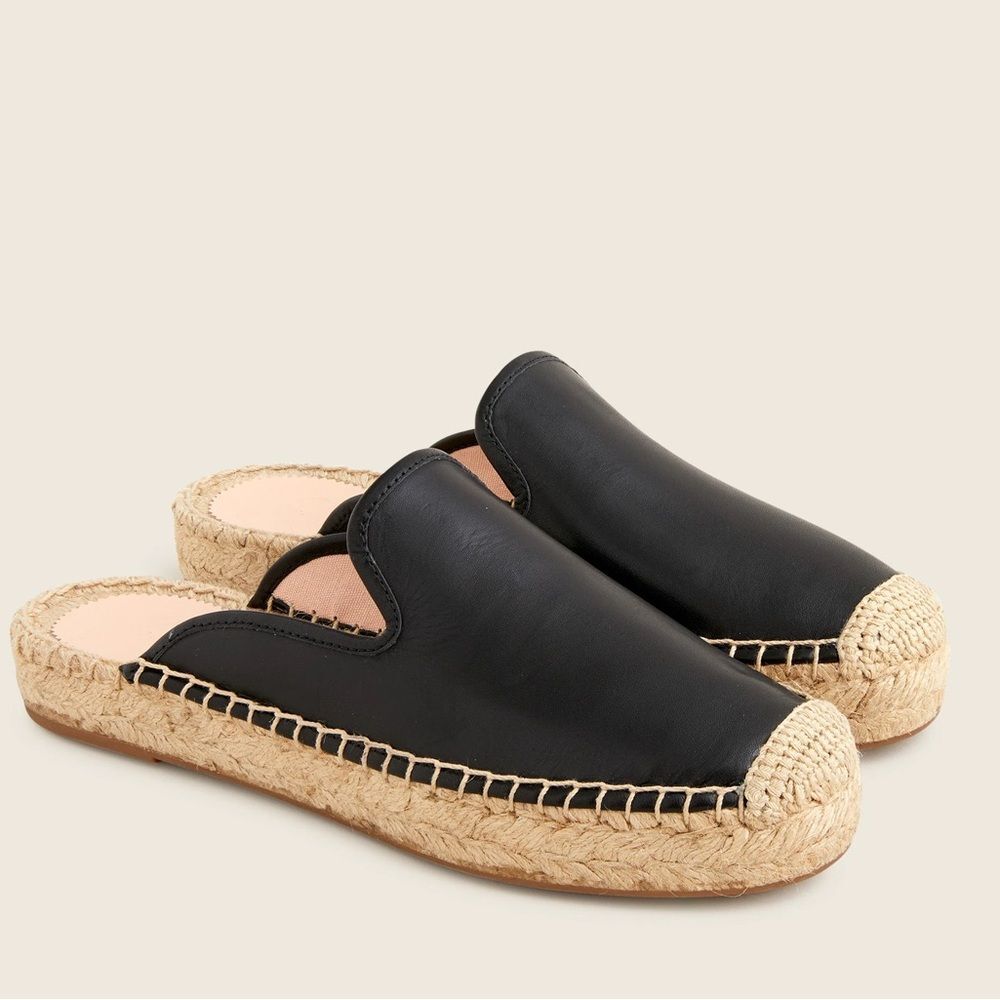 J. Crew Leather Espadrille Mules in Black 12 NWOB
